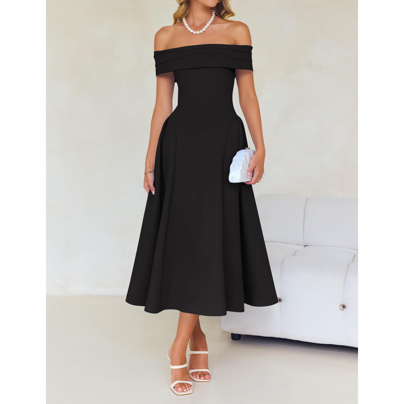 Vestido de Cóctel para Mujer Maxi Vestido Sexy Hombros Descubiertos Elegante Vestidos Largo Formal Línea A Vestidos Vintage de Noche Fiesta Rockabilly Swing para Invitada Boda Club