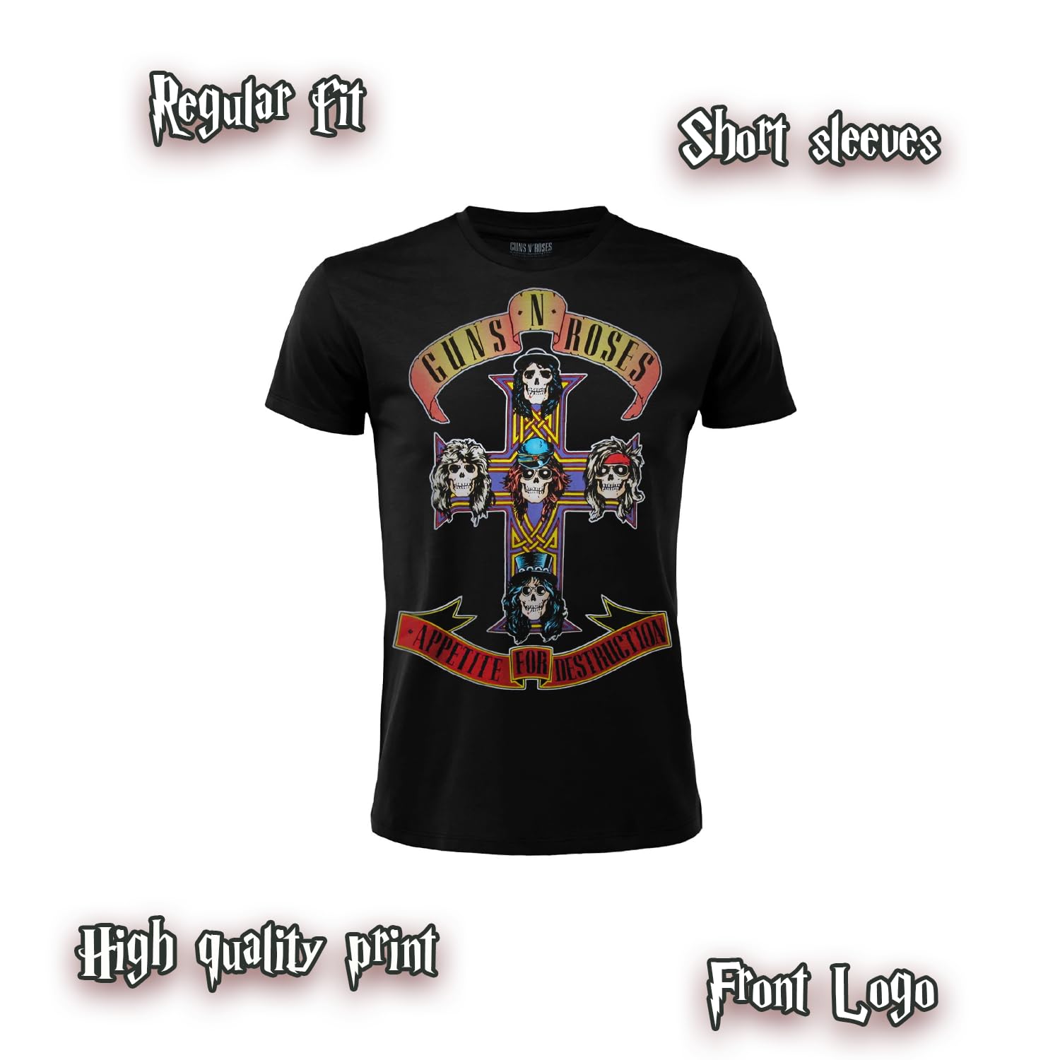 T-shirt Guns N Roses Appetite for Destruction T-shirt Hard Rock Band officiel Maillot album disque vinyle CD unisexe homme femme noir adulte garçon