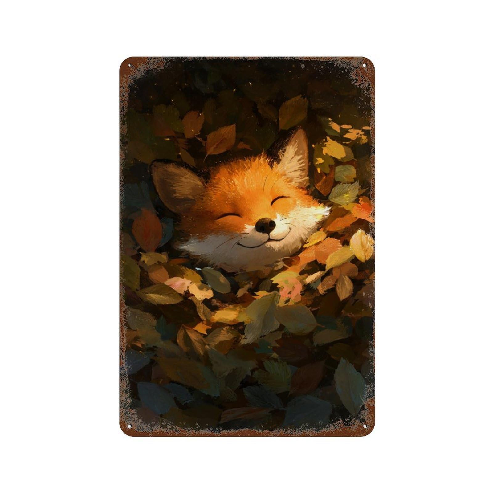 Autumn Fox Resting-1 Rustic Tin Plaque 11.8"x7.9", Ideal for Office, Studio And Wall Decor
