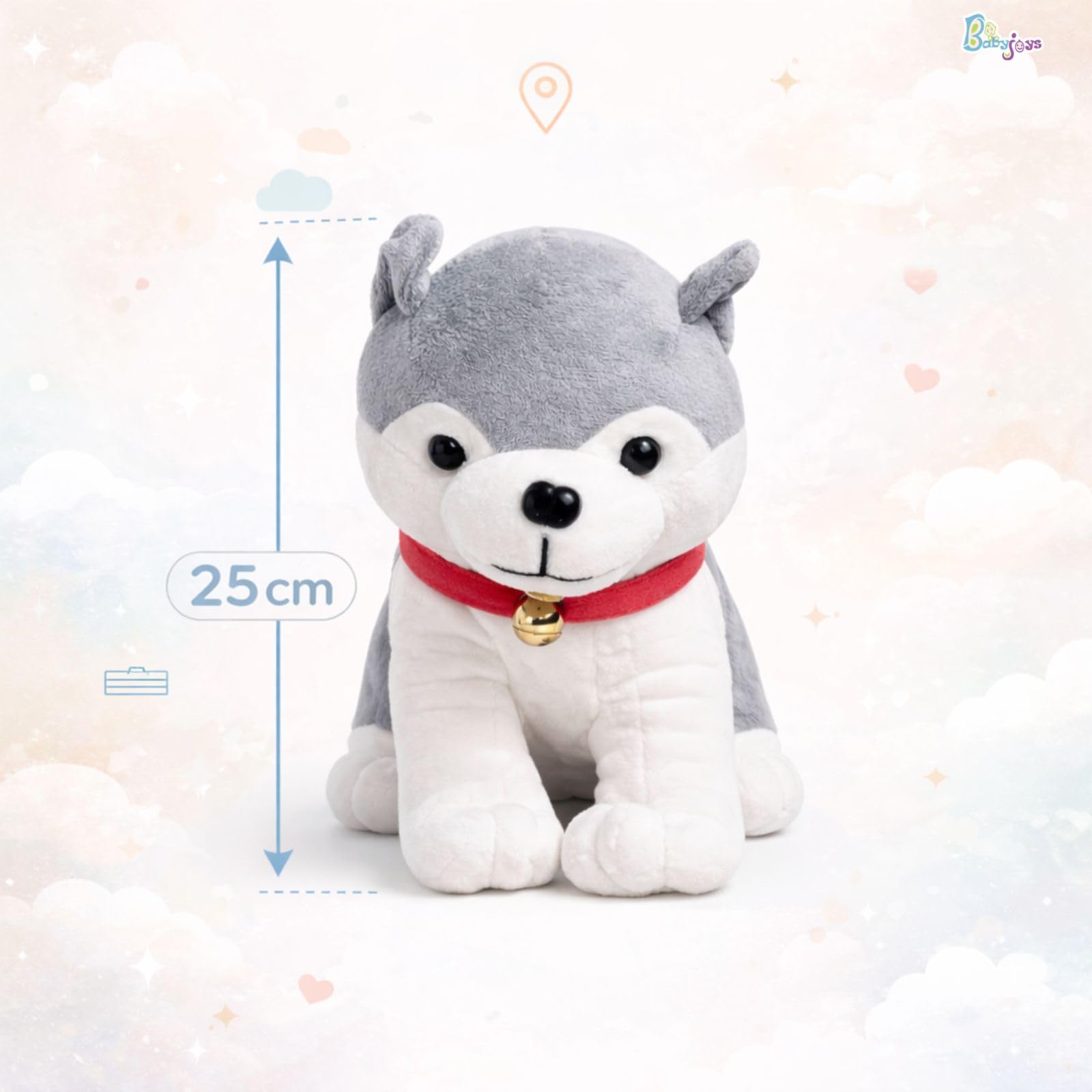 Babyjoys Cute Huskey Dog Soft Toy 25 CM Grey 2
