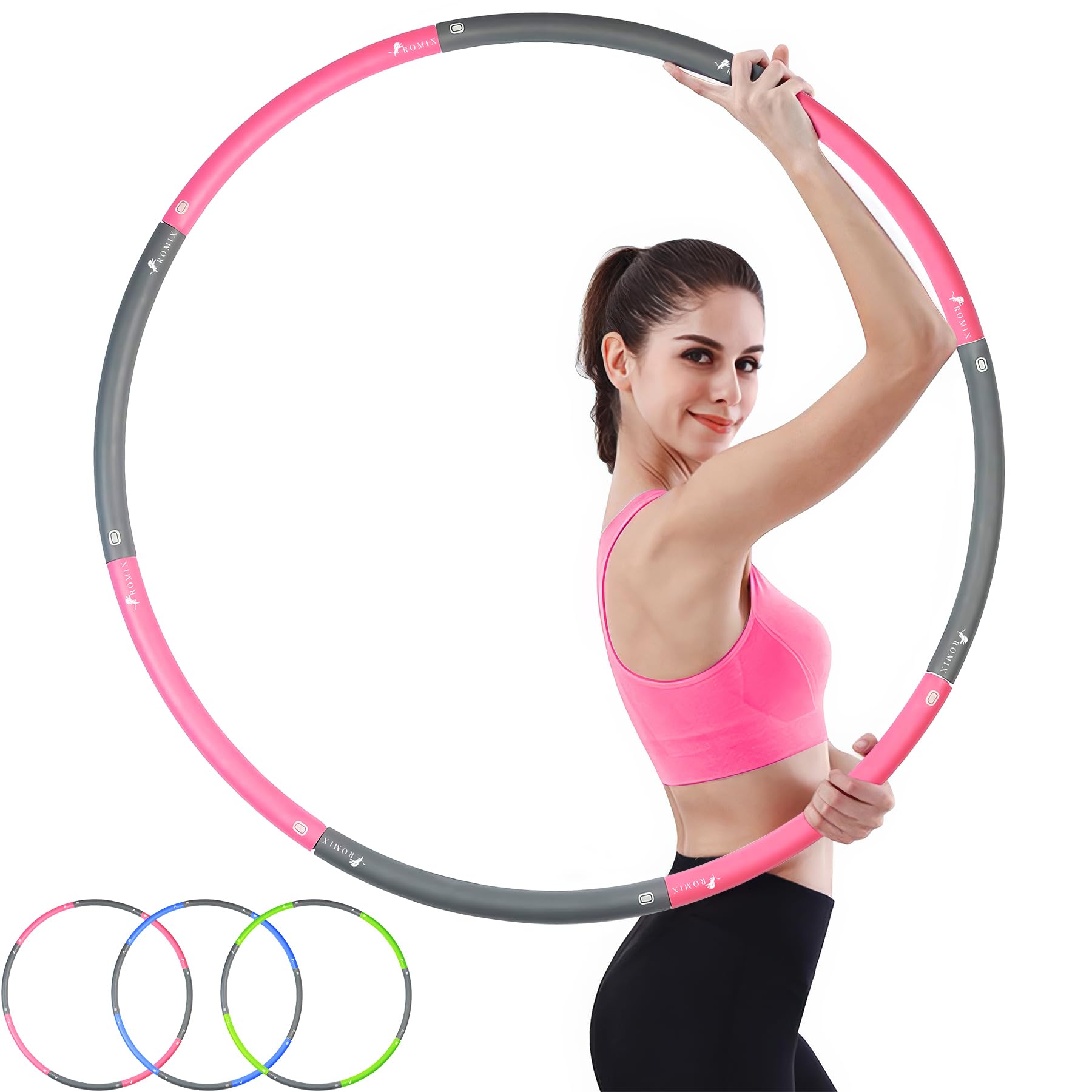ROMIX Ważony Hula Hoop, Profesjonalne Zdejmowany 8 Segmentowy Hoola Hoop Odpowiednie dla Dorośli i Dzieci, Ważona Regulowane Piankowa Wyściełana Obrecz Fitness do Redukcji Wagi