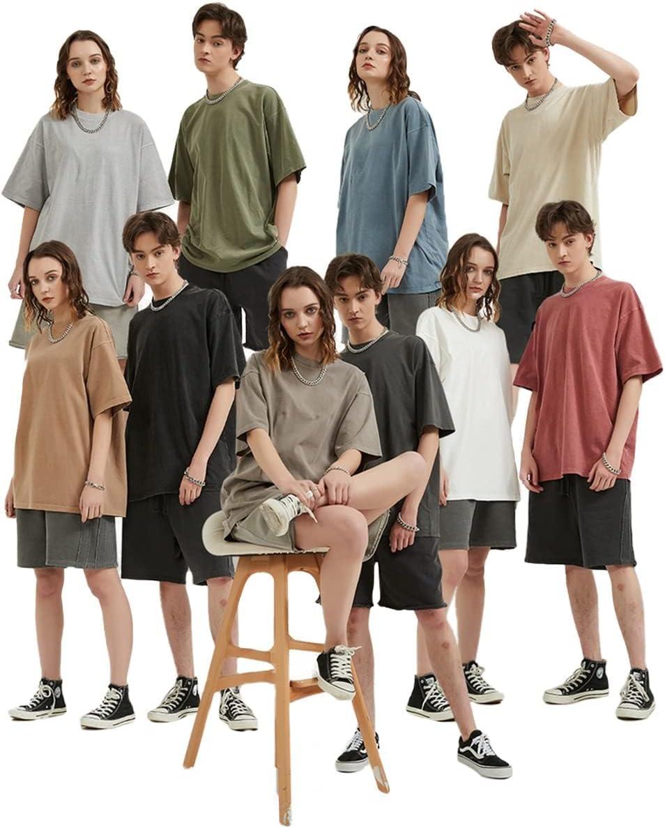 Men's Oversized Cotton T-Shirts Loose Fit Vintage Washed Tee Unisex Short Sleeve Casual Shirts Tops - Image 7