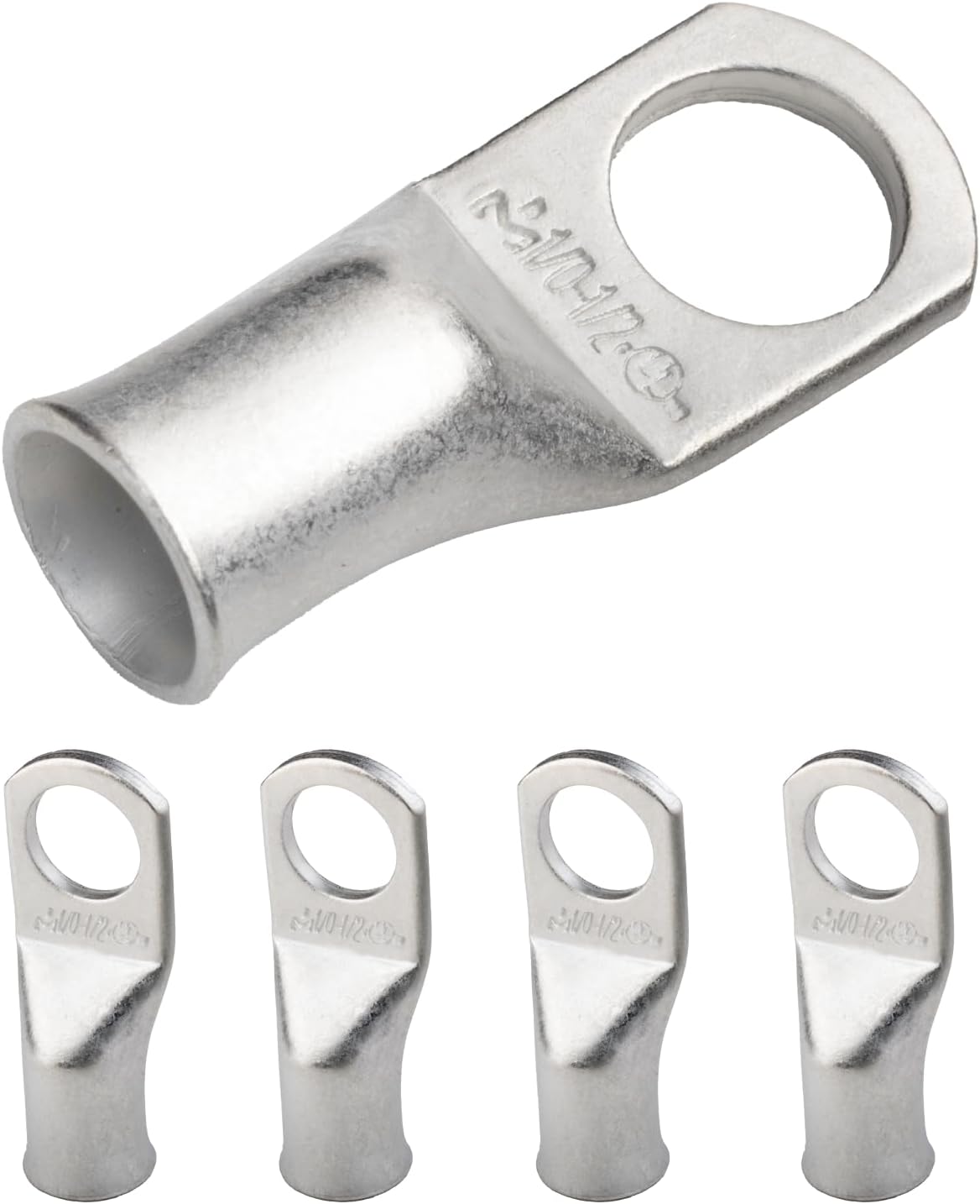 SELTERM 5pcs 1/0 AWG 1/2" Stud Tinned Copper Wire Lugs, Battery Cable Ends, Ring Terminals, 0 Gauge Terminal Connectors, UL Marine Grade Electrical Connectors