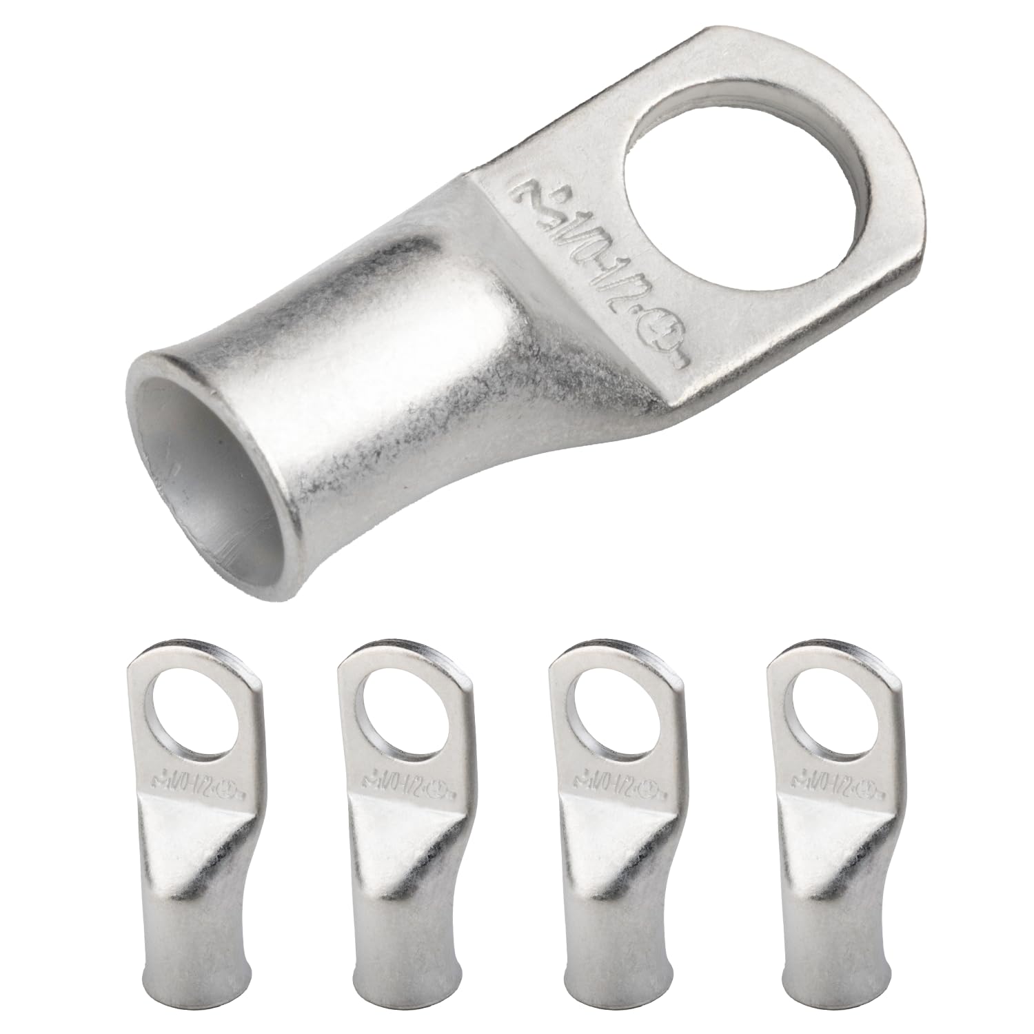 SELTERM 5pcs 1/0 AWG 1/2" Stud Tinned Copper Wire Lugs, Battery Cable Ends, Ring Terminals, 0 Gauge Terminal Connectors, UL Marine Grade Electrical Connectors