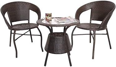 Corazzin Garden Patio Seating Chair And Table Set Balcony Outdoor Furniture With 1 Tables And 2 Chair Set (Brown) - Rattan, 63.5 Cm