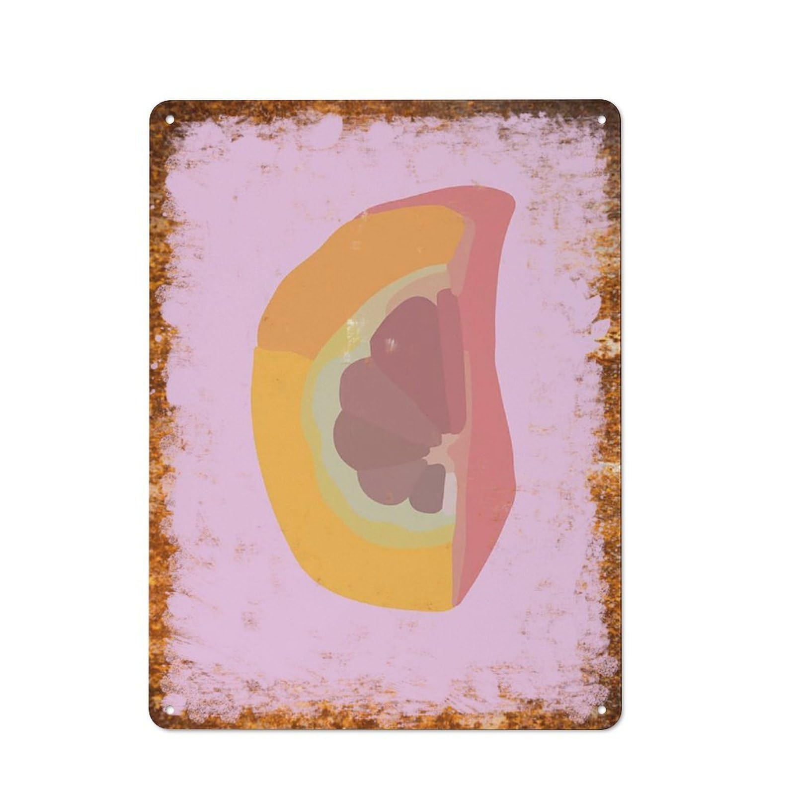 peiyeety Metal Tin Sign Papaya Slice On Pink Background Pattern Vintage Rustic Wall Art Kitchen Bathroom Bedroom Living Room Cafe Farmhouse Office Garage Home Bar Laundry Room Porch Patio 8x12 Inch
