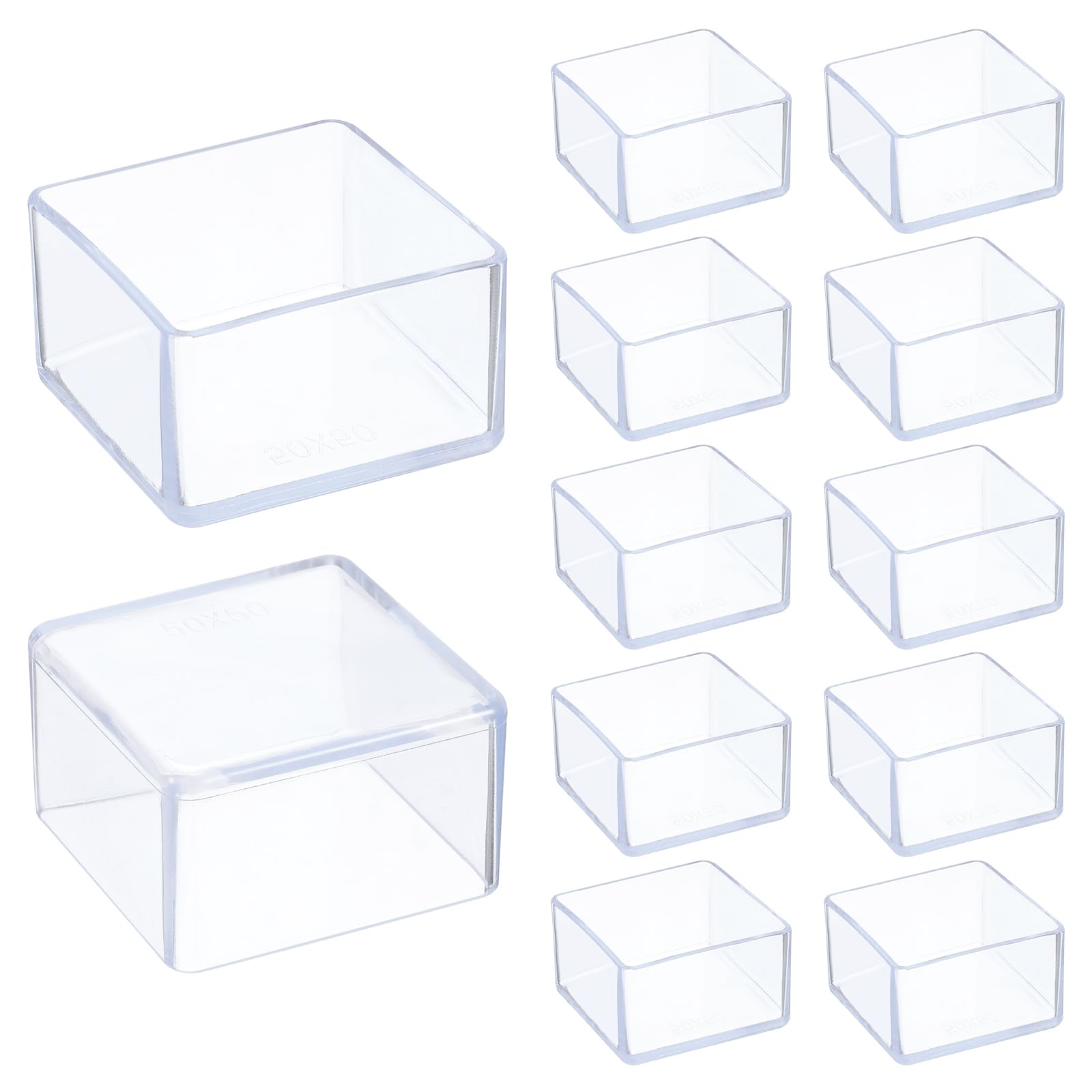sourcing map 12 Pcs Silicone Chair Leg Floor Protectors 2 x 2 Inch Non-Slip Chair Leg Caps Covers, Square Furniture Leg Protectors for Hardwood Floors Reduce Noise and Scratches, Clear