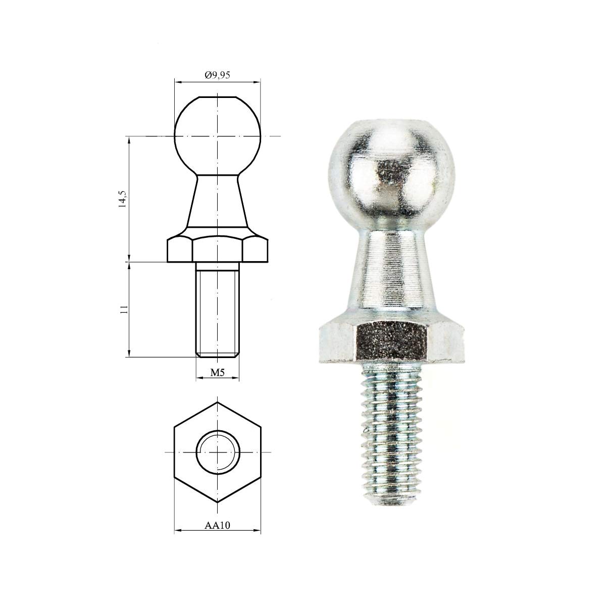 LST 4x Kugelgelenk Zapfen Gasfeder M5 Gewinde 10mm Kugelkopf 
