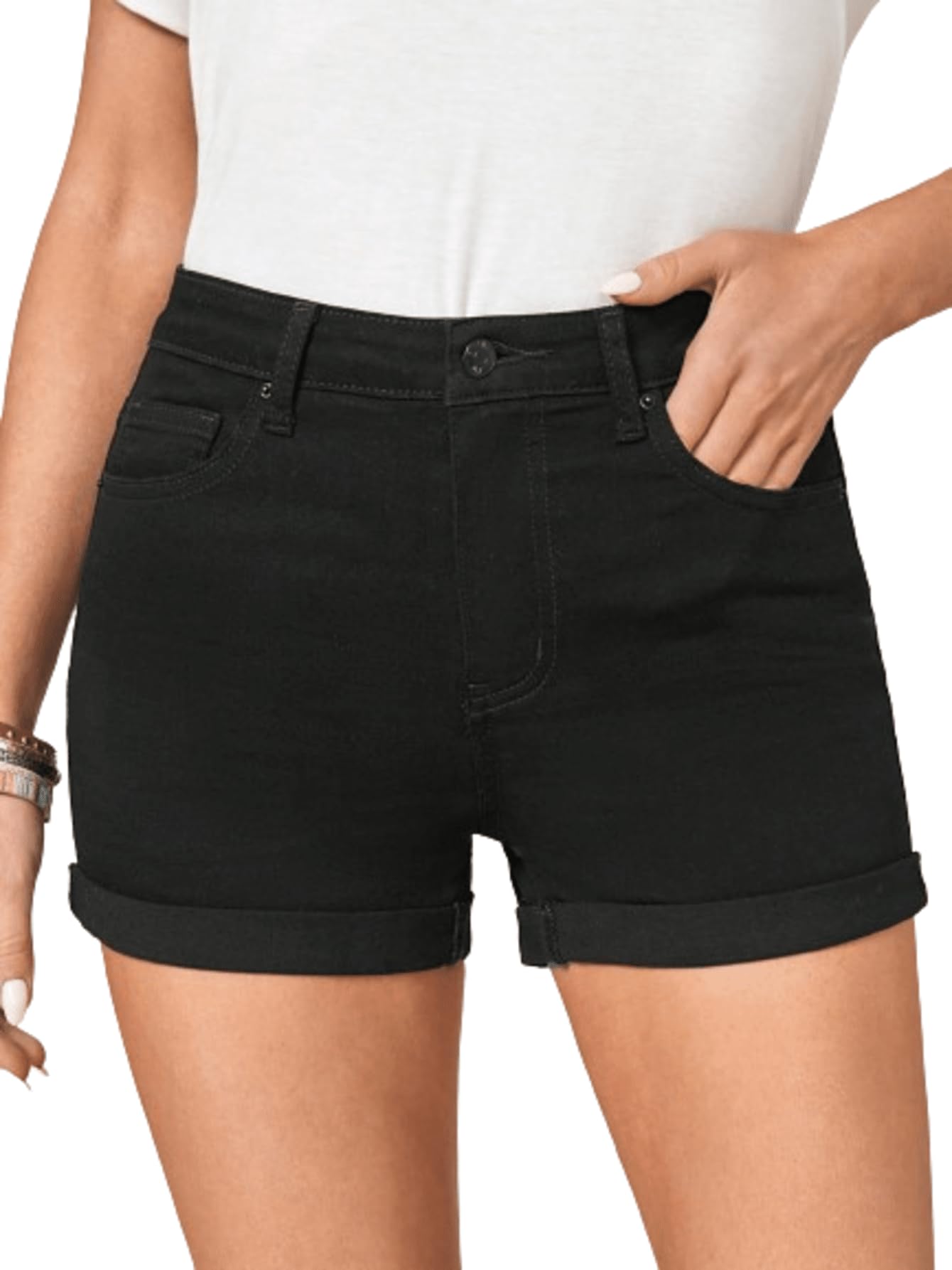 aahwan Essnce Zipper Fly Cuffed Hem Denim Casual Summer Shorts Women's & Girls-picture-32