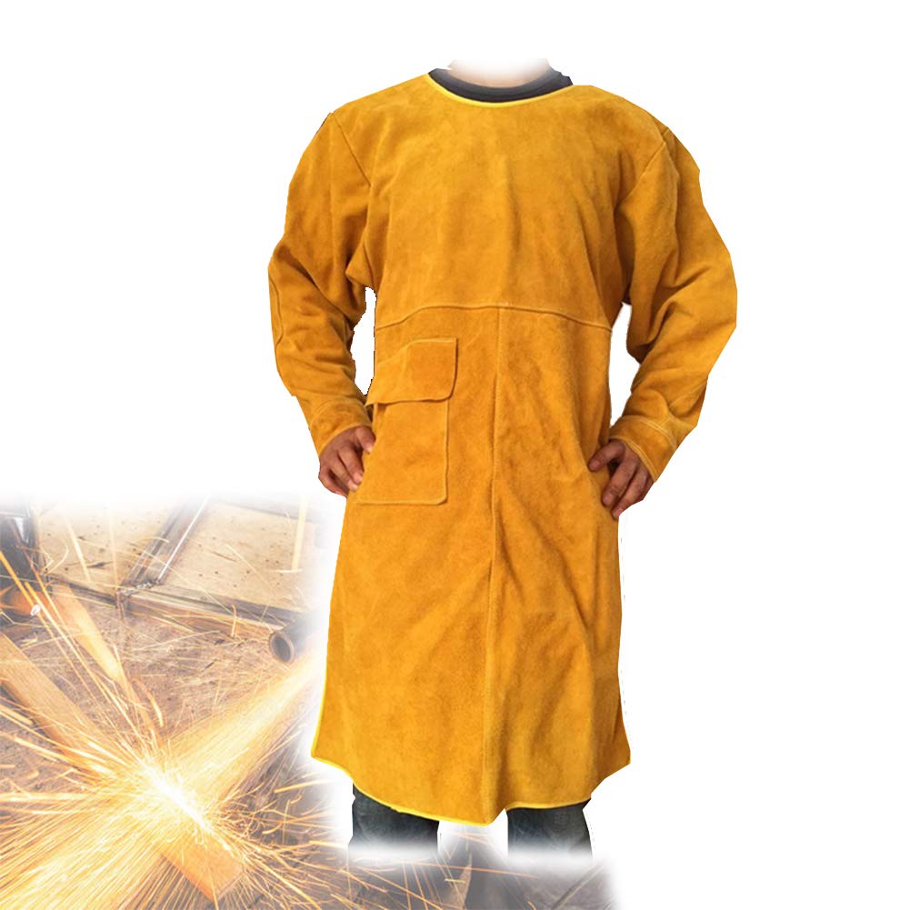 Tablier de soudage résistant aux flammes, veste de travail, col bas, durable, réglable, anti-éclaboussures, ignifuge, résistance à la déchirure, 105,9 cm de long