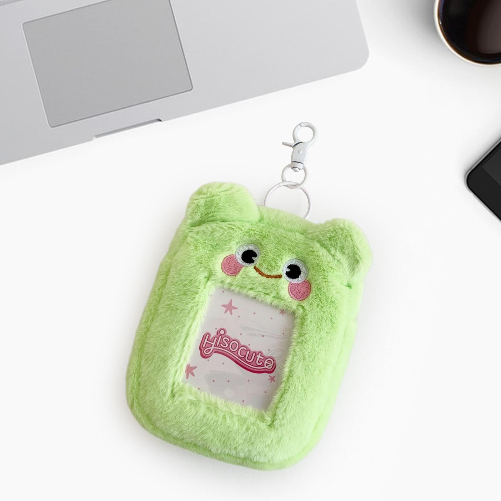 Plush Photocard Holder Keychain Casual Pendant for Football Cards Baseball Cards, Green