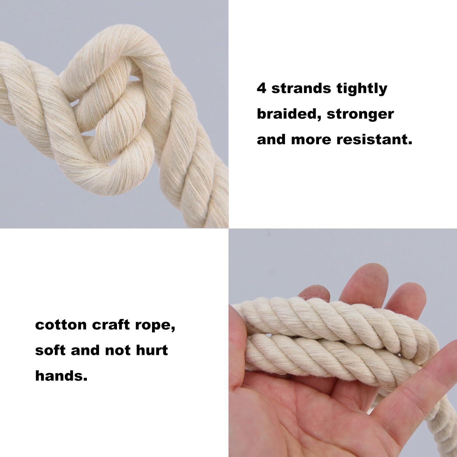 Twisted Cotton Rope (1 inch x 100 feet) Natural Soft White Rope for Nautical, Railings, Climbing, Hammock, Decorating