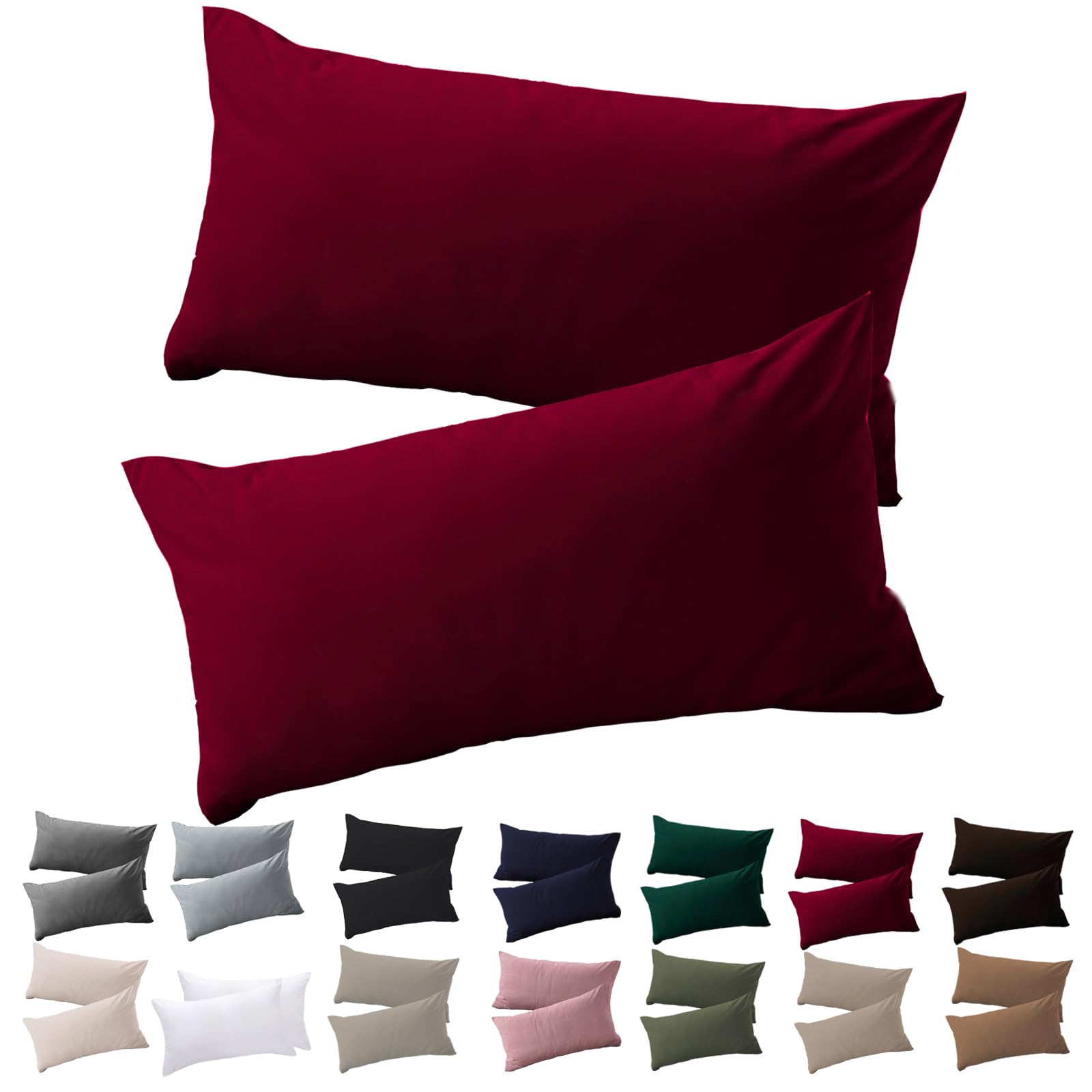 Soifox Kissenbezug 50 x 70 2er Set - Kopfkissenbezug 50x70 Rot 100% Mikrofaser bügelfrei & knitterfrei mit Reißverschluss