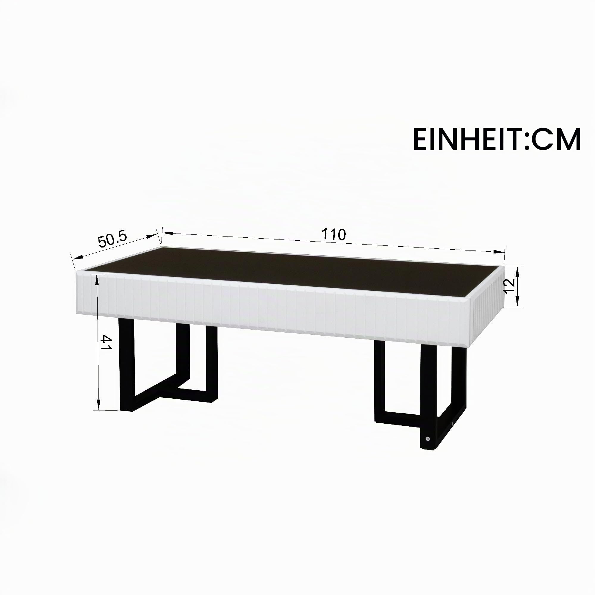 Couchtisch mit Hochglänzende Tischplatte, Coffee Table mit Stauraum, Kaffeetisch, Sofa Tisch, für Wohnzimmer/Esszimmer/Flur, 110 x 50 x 41cm, Minimalistische Design, Schwarz-Weiß