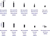 Vista 3 de M2 Nylon Hex Macho-Hembra Separadores Separadores Tornillo Tuerca Surtido Kit (Negro)