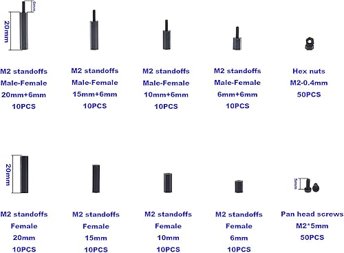 Miniatura 3 de M2 Nylon Hex Macho-Hembra Separadores Separadores Tornillo Tuerca Surtido Kit (Negro)