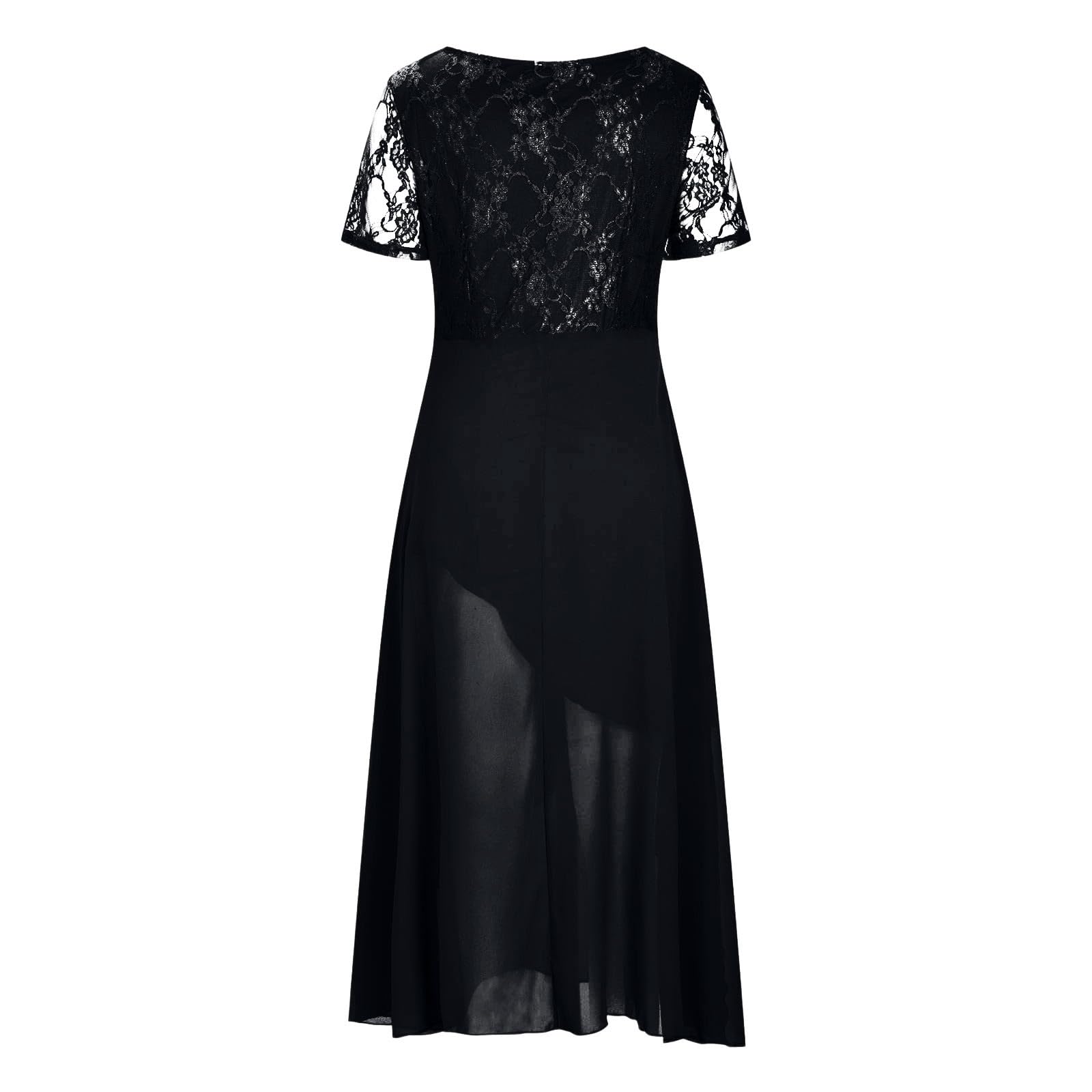Robe Dentelle Longue Femme Bohème Robe Femme Ete Chic Et Élégante Sexy Col En V Manches Courtes Longue Classique Couleur Unie Demoiselle D'Honneur Mariage Invité Ceremonie Princesse Vacances