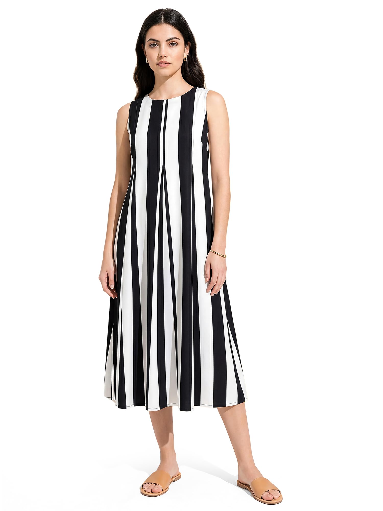 purvaja Women's Flared Midi Sleeveless Boat Neck Printed Dress-picture-17