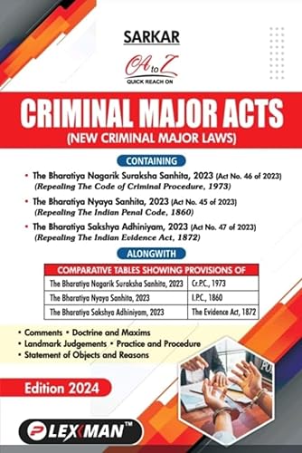 Lexman's Criminal Manual New Criminal Laws Containing Bharatiya Nyaya Sanhita 2023 (BNS) | Bharatiya Nagarik Suraksha Sanhita 2023 (BNSS) | Bharatiya Sakshaya Adhiniyam 2023 (BSA) by Sarkar (Criminal major acts))