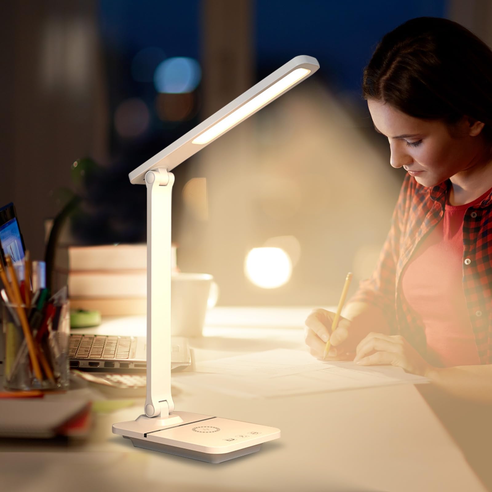 Kabellose LED-Schreibtischlampe für Zuhause und Büro, 6000 mAh, wiederaufladbar, augenschonende Leselampe für Studenten, 3 Beleuchtungsmodi & Helligkeitsdimmerlicht für Kinder