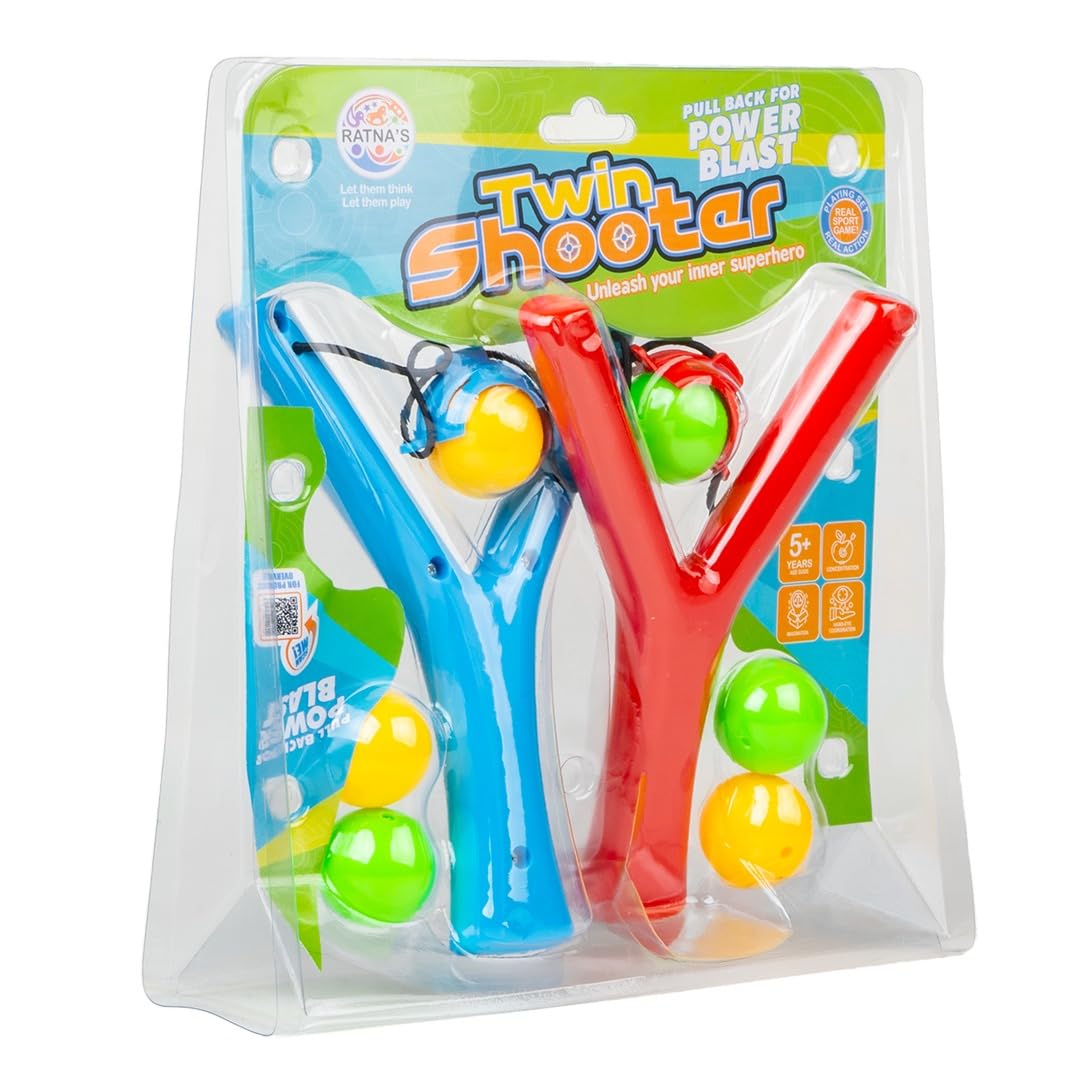 Ratnas Twin Shooter with 2 Slingshot Catapult & 6 Plastic Balls | Pull Back Power Blast Archery for Kids 5+ Years (B0CZJ2LWGW) Amazon Price History, Amazon Price Tracker