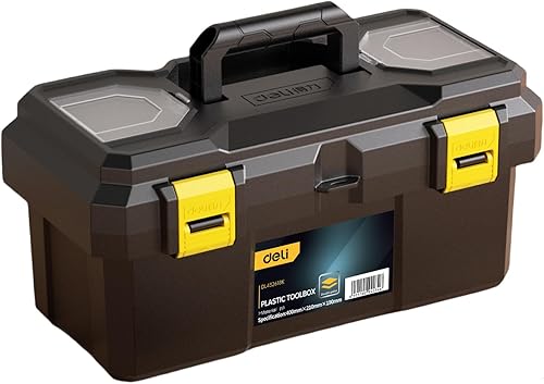 Deli Caja de herramientas, caja de herramientas portátil de 18 pulgadas, caja de herramientas de plástico con asa, caja de almacenamiento de
