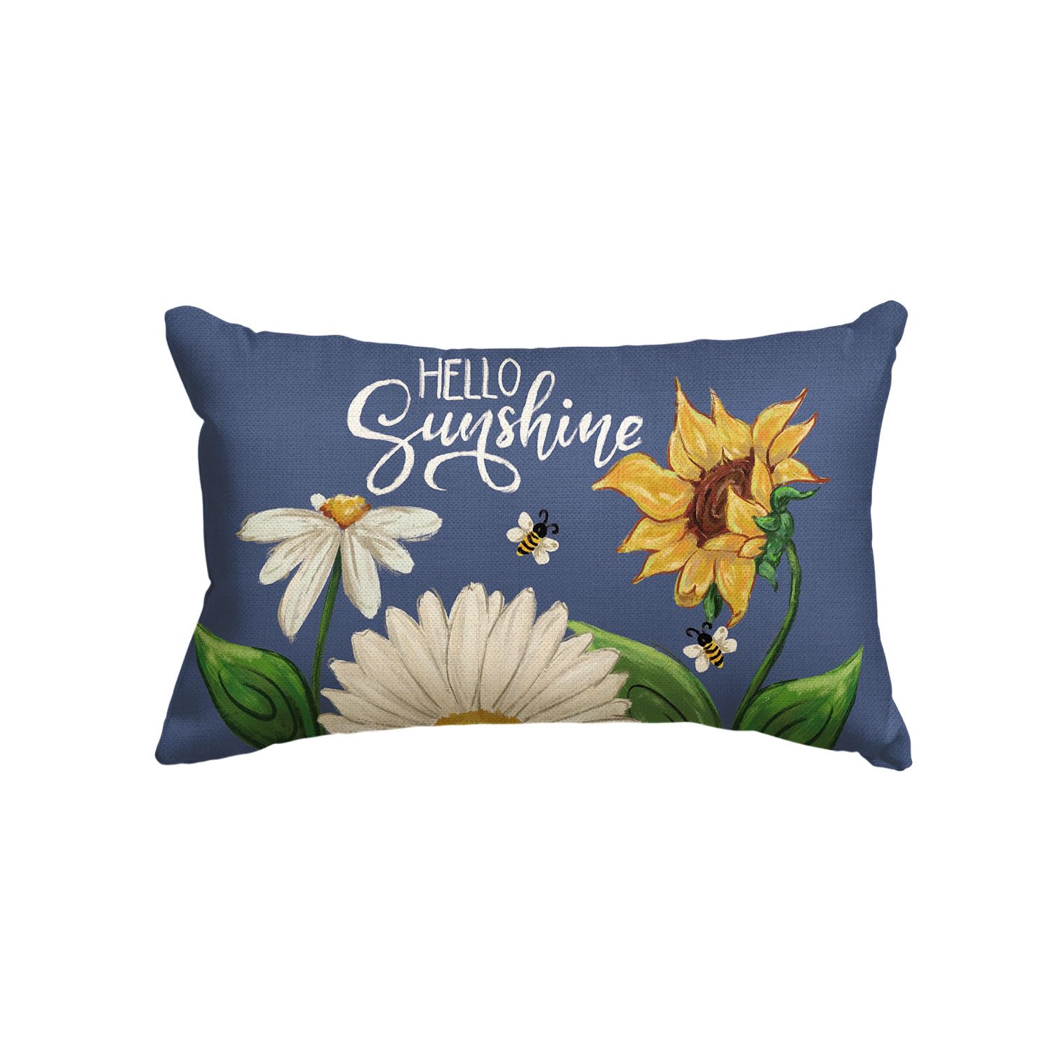 AVOIN colorlife Hello Sunshine Daisy Sunflower Bee Throw Pillow Cover, 12 x 20 Inch Summer Party Holiday Blue Cushion Case Decoration for Sofa Couch