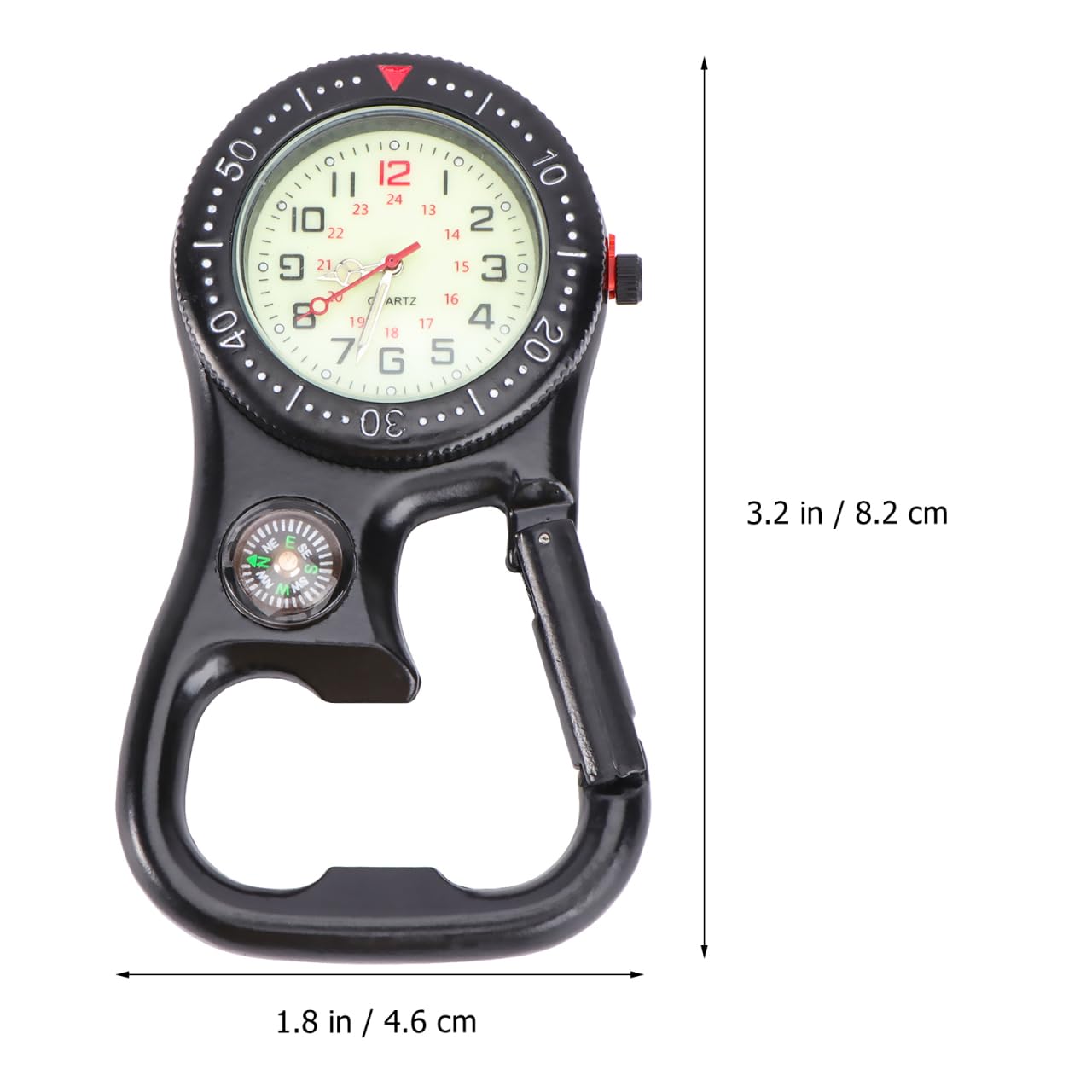 iplusmile Clip-on Uhr mit leuchtendem Zifferblatt, Kompass & Flaschenöffner – 3,23 × 1,81 × 0,47 Zoll, 84 g – wasserdicht für Outdoor & Wandern – für Bergsteiger, Backpacker & Outdoor-Enthusiasten