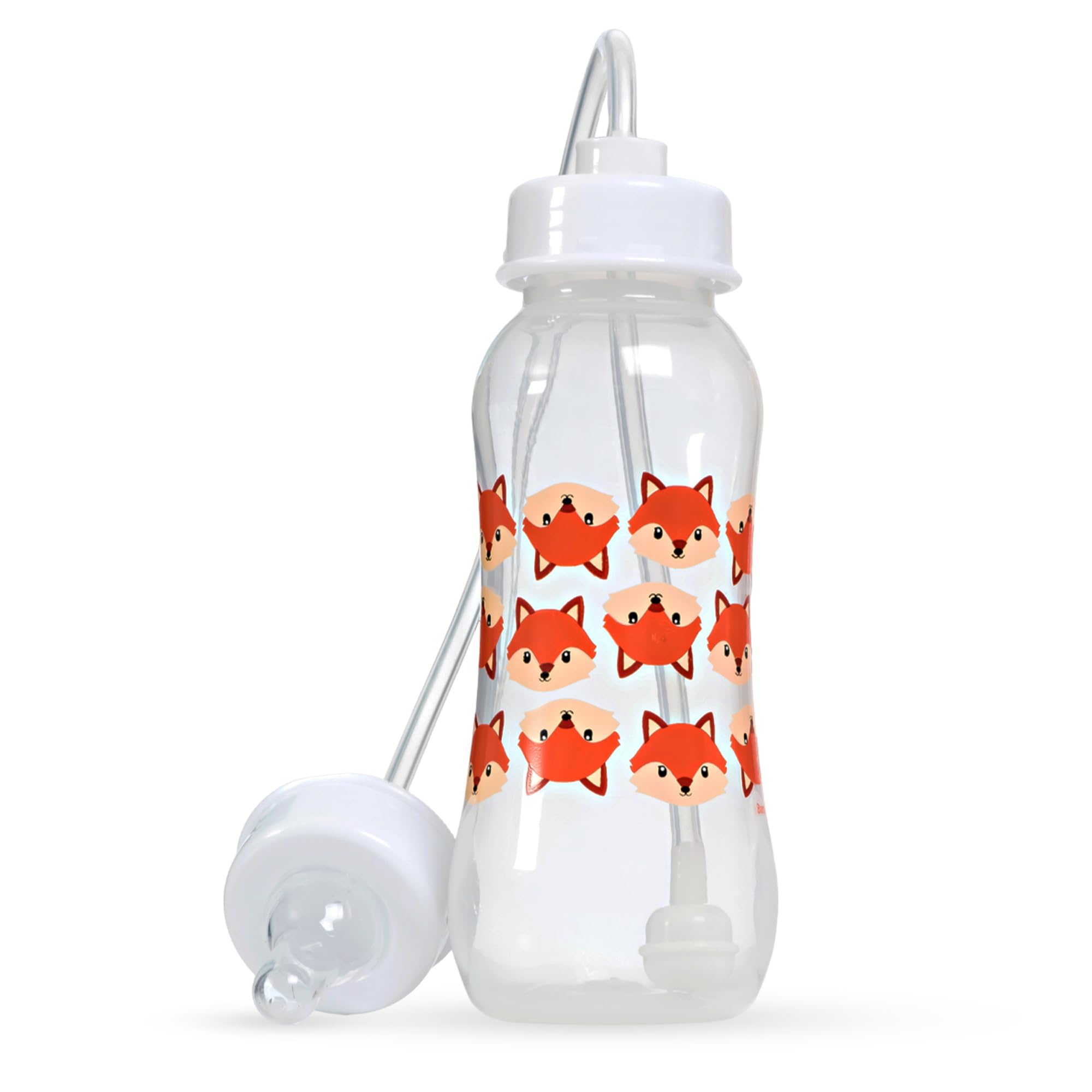 Hands-Free Baby Bottle - Anti-Colic Nursing System 9 oz Baby Bottle with Fast Flow Nipple/Teat 3m+ Infant with Tube Straw Feeding System for Toddler (1 Pack - Fox)