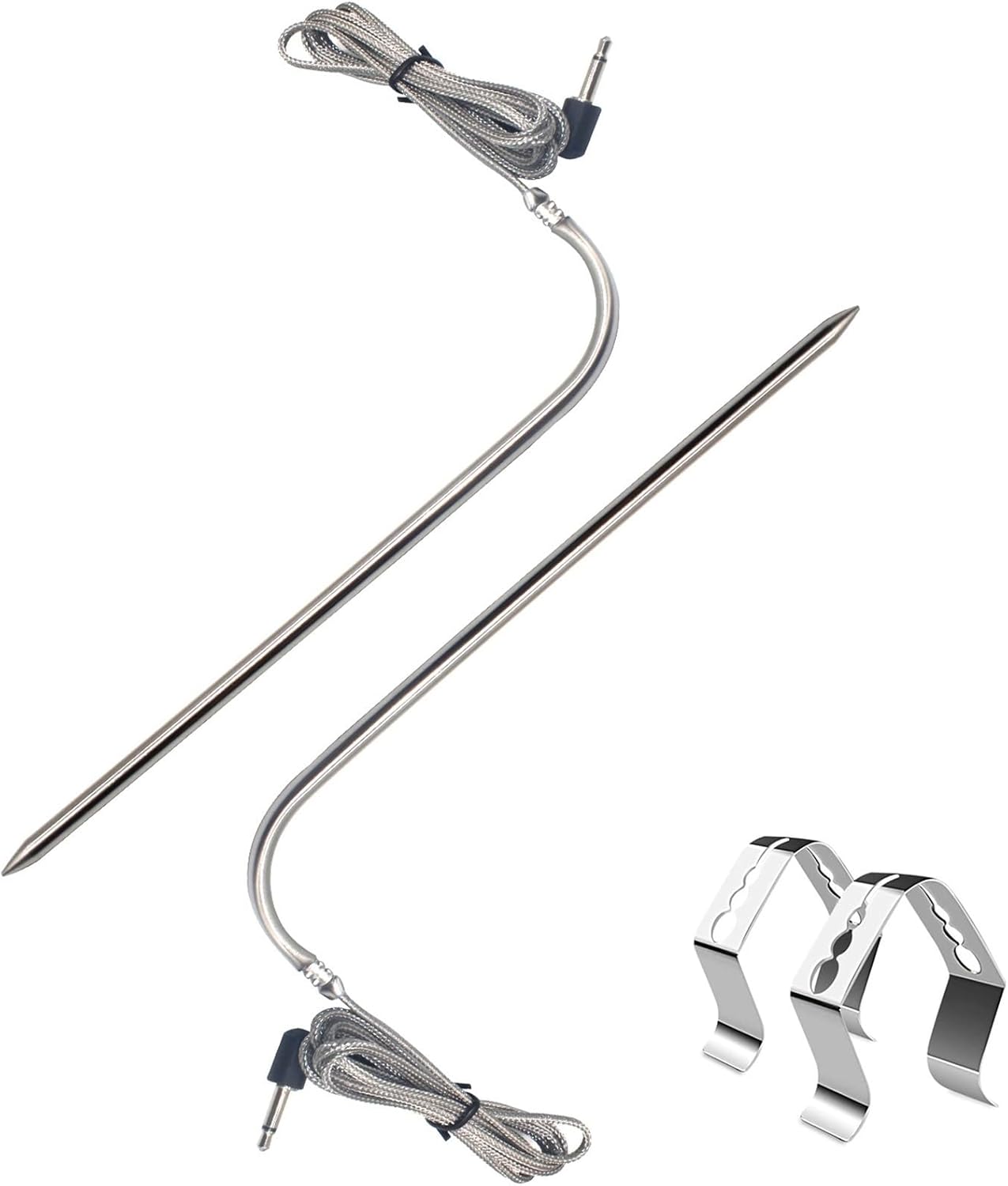 2pcs 3.5mm Temp Probe BBQ Replacement Parts For Pit Boss Pellet Grills Meat Probe With 2pcs Stainless Steel Grill Holder