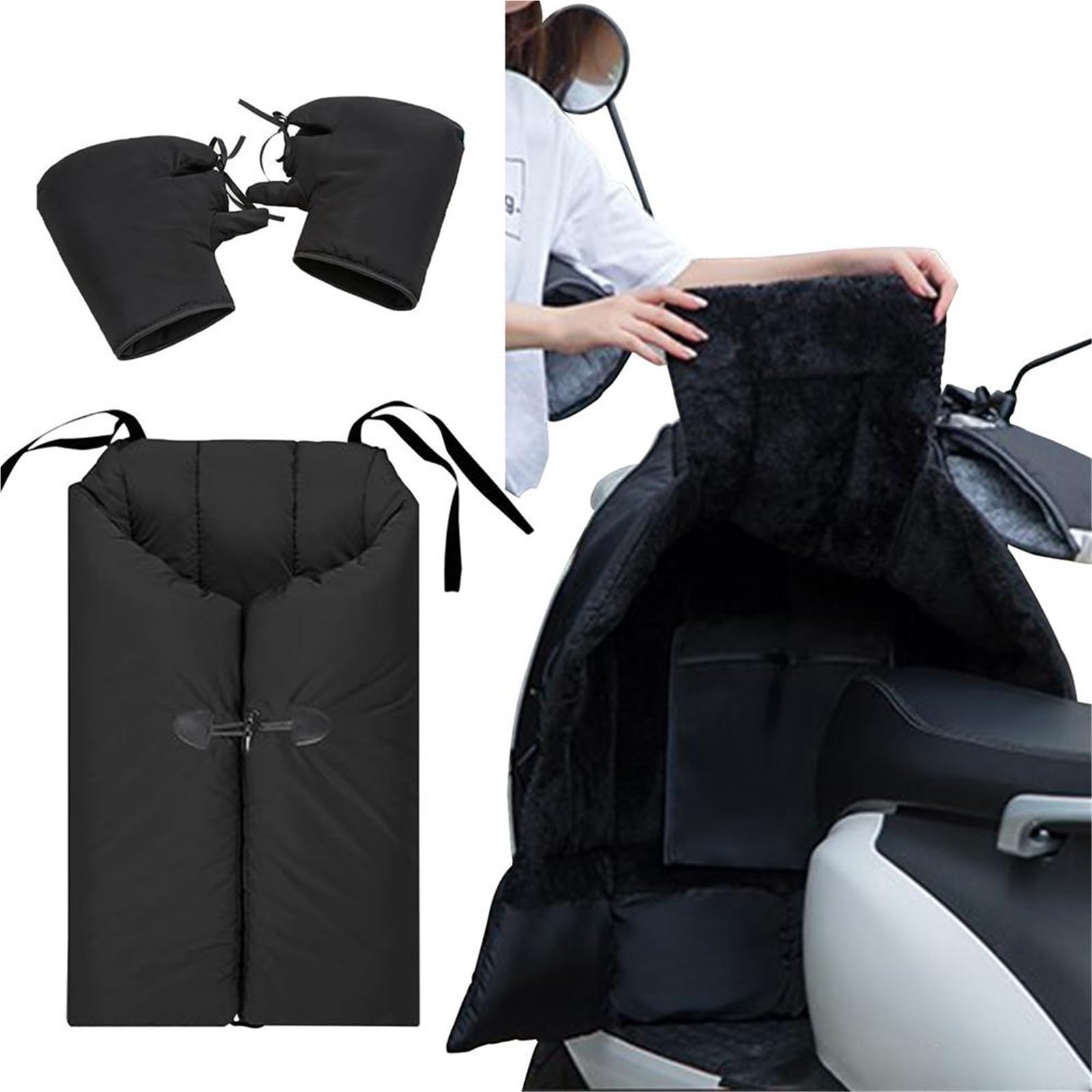 Scaldamuscoli per Moto Termico Copri Grembiule For Gamba Moto Con Manicotti Manubrio Nero Impermeabile Antivento Coperto Resistente Al Freddo Inverno Caldo Universale(C)
