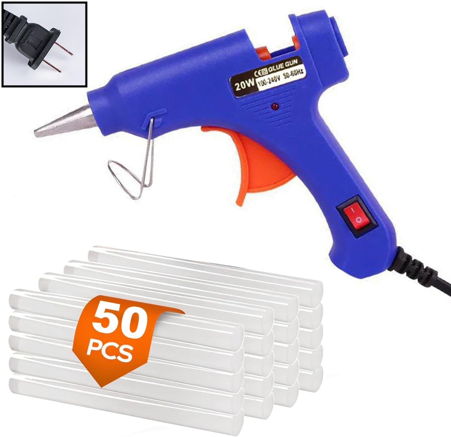 20W Hot Glue Gun Kit with 50 Clear Glue Sticks - Mini Hot Melt Glue Gun for Crafts, DIY, Home Repairs, Wood, Plastic, Fabric, and More - Fast Heating, Safe for Kids and Adults
