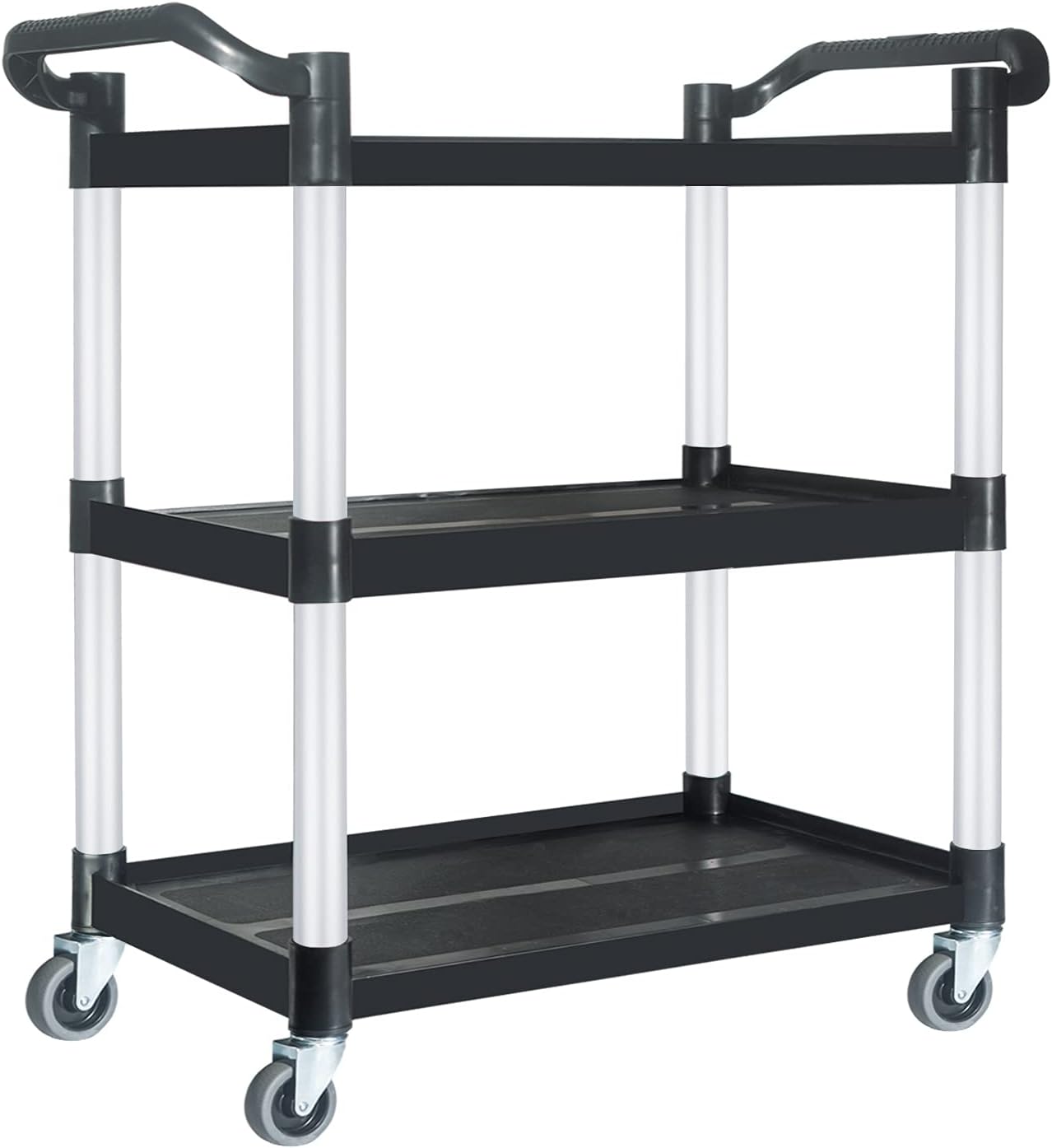 AGIGIR Food Service Cart with Wheel,Plastic Utility Cart for Restaurant/Office/Hotel/Apartment/Cleaning, 390 Lbs, 3 Tier, 31.5
