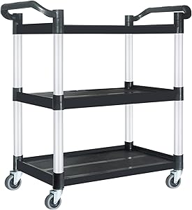 AGIGIR Food Service Cart with Wheel,Plastic Utility Cart for Restaurant/Office/Hotel/Apartment/Cleaning, 390 Lbs, 3 Tier, 31.5