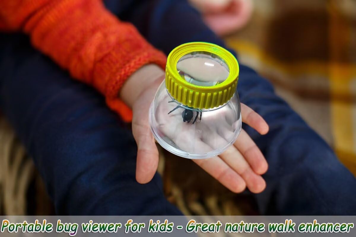 Bug Magnifying Viewer 5X Magnifyer Insect Jar Observation Kit Bug Viewer Built-in 7cm Ruler with 2 Plastic Tweezers Bug Catcher Kit for Kids Science Nature Exploration (4Pack, Yellow) - Image 4