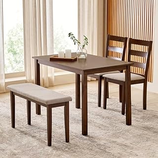 Home Centre | Helios Lia | Solid Wood | 4 Seater Dining Table Sets | Brown | 1 Table with 2 Chairs and 1 Bench | 1 Year Warranty