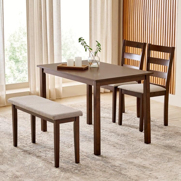 Image of Home Centre | Helios Lia | Solid Wood | 4 Seater Dining Table Sets | Brown | 1 Table with 2 Chairs and 1 Bench | 1 Year Warranty