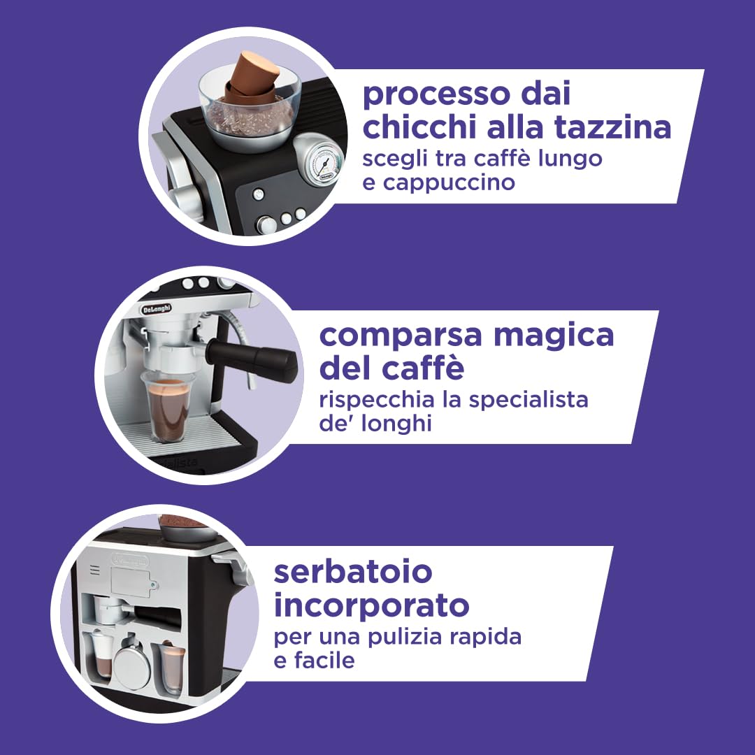 Casdon Giocattoli De'Longhi - Caffettiera Barista - Giocattolo per bambini con parti mobili, suoni realistici e rivelazione magica del caffè - Età: 3+ anni
