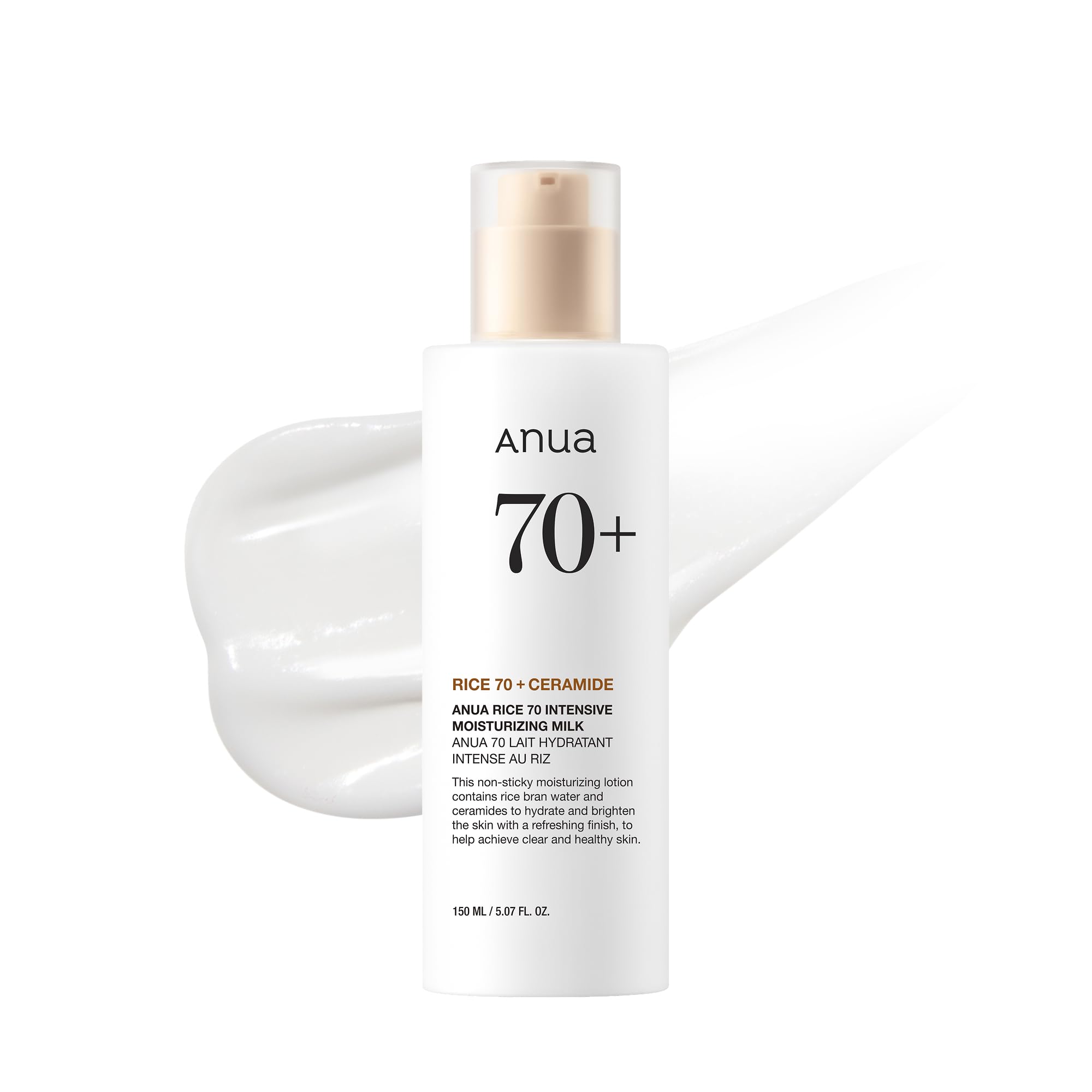 Anua Rice 70 Intensive Moisturizing Milk, Hydratisierende Gesichtslotion, Niacinamid, Ceramide, Alle Hauttypen, Empfindliche Haut, Feuchtigkeitsbarriere, Leicht nährend, Korean Skincare, 150ml