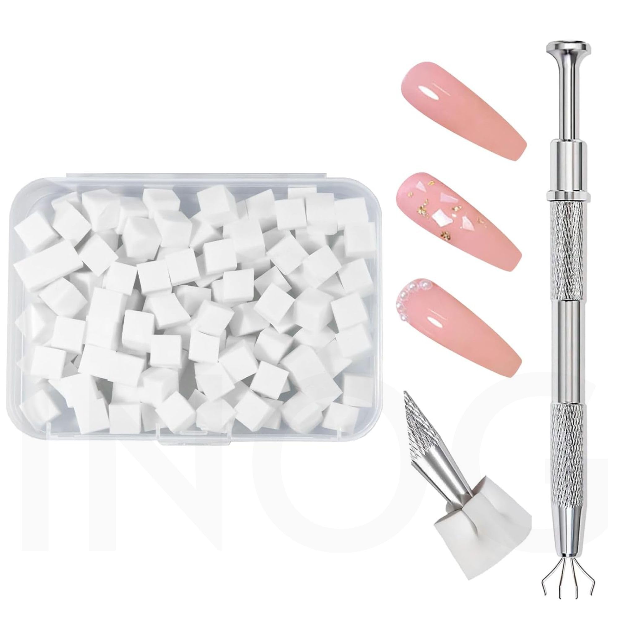 INOG 100PCS Nail Art Sponges for Ombre, Soft Nail Sponges With Grabbing Pen , Manicure Nail Art Tools, Blooming Nails,Nail Tech Must Have Nail Accessories Supplies for Home and Salon-image-48