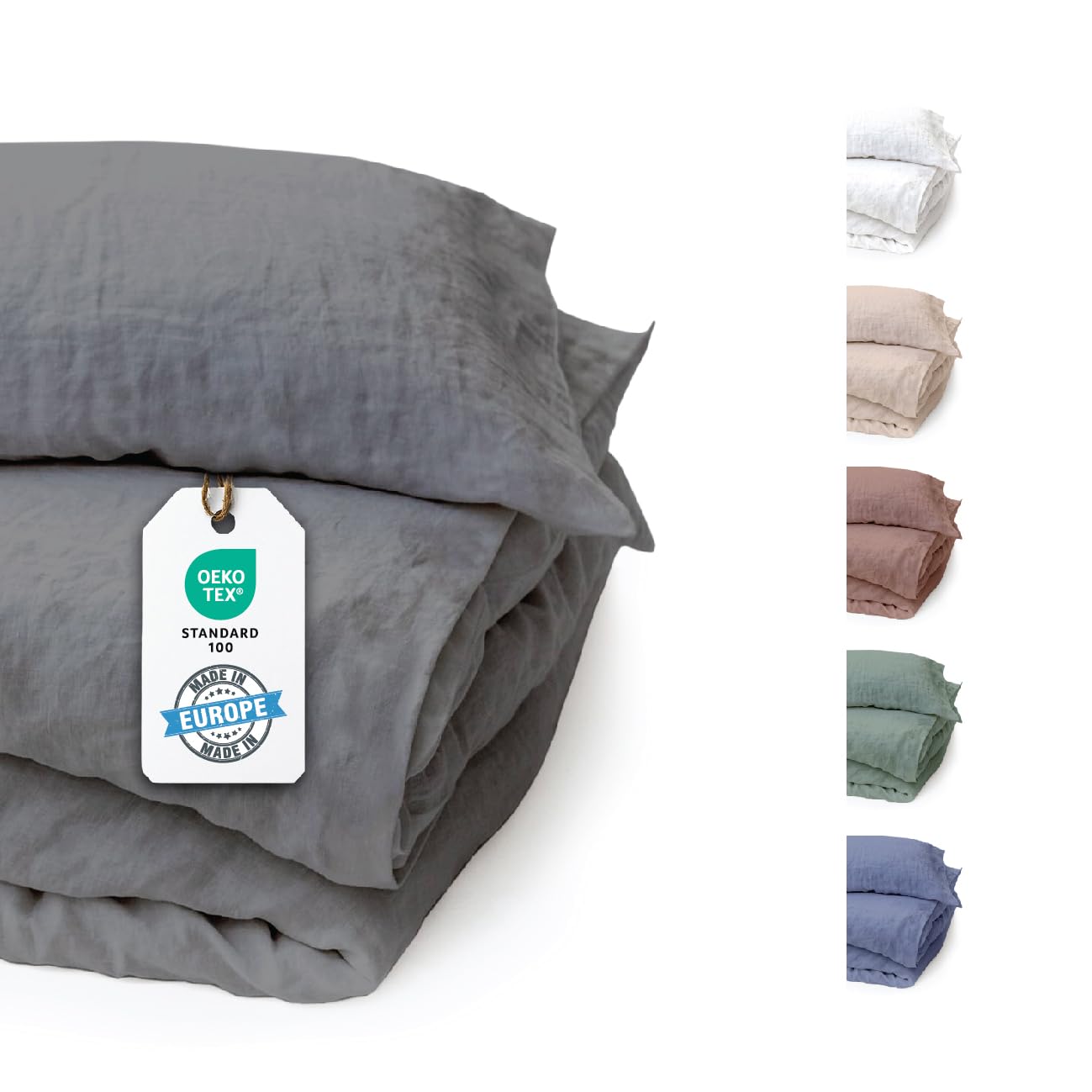 BLUE MOON Ropa de cama de lino de 140 x 200 cm, certificado Öko-Tex, 2 piezas, 1 funda nórdica de 140 x 200 cm y 1 funda de almohada de 70 x 90 cm, ropa de cama de lujo 100 % lino, fabricada en la UE,