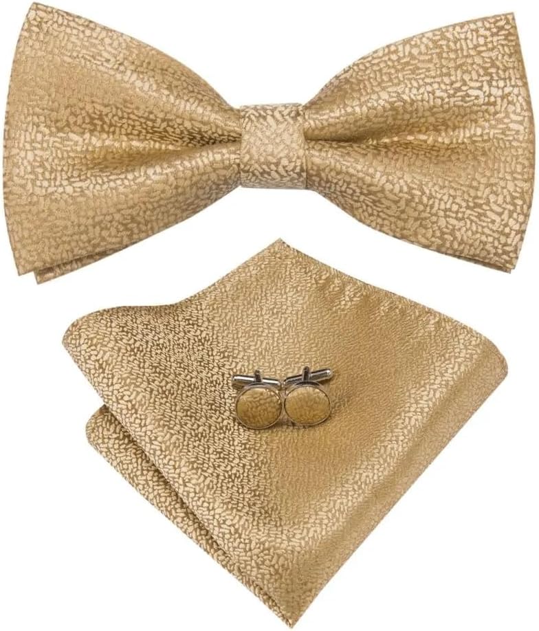 Striped Bow Ties Silk Self Tie Pocket Square Cufflinks Set Wedding Gift