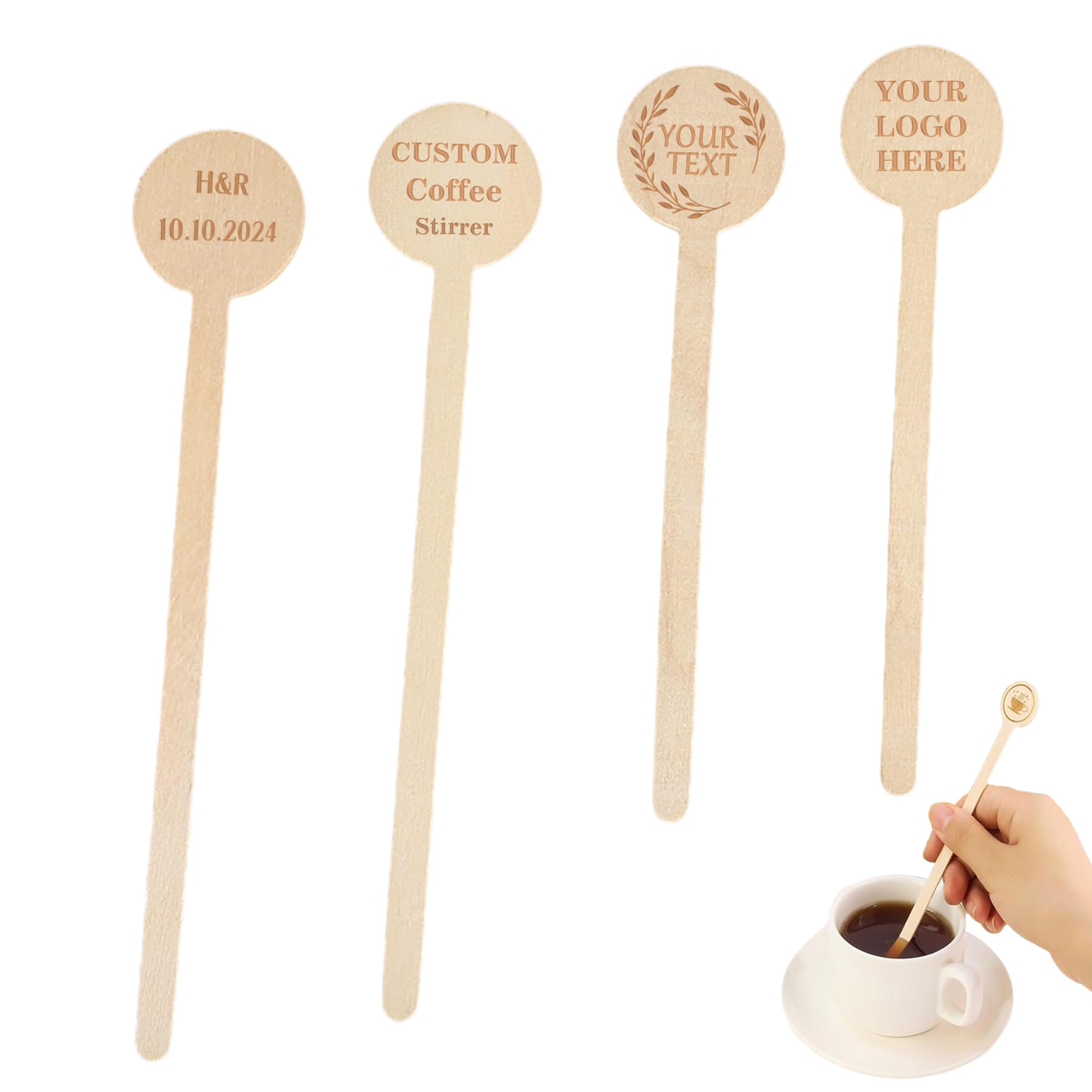 Generic Custom Wooden Coffee Stirrers,Personalized Stir Sticks,Engraved Cocktail Stirrers for Coffee Whiskey Beverage for Wedding,Birthday,Bridal or Baby Shower,Corporate Event. (15.2X2.8 CM)
