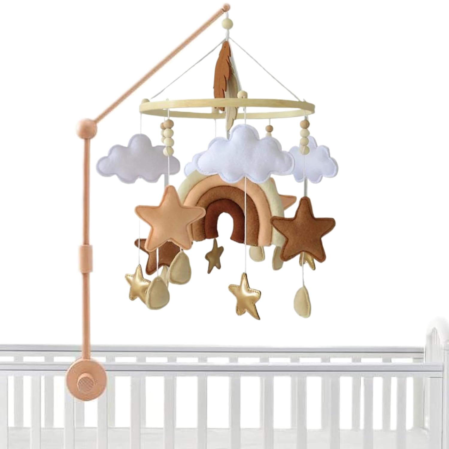 Baby Crib Mobile, 9.1x17.7 Inch Rainbow Baby Mobile for Crib, Hanging Nursery Mobiles, Boho Nursery Decor for