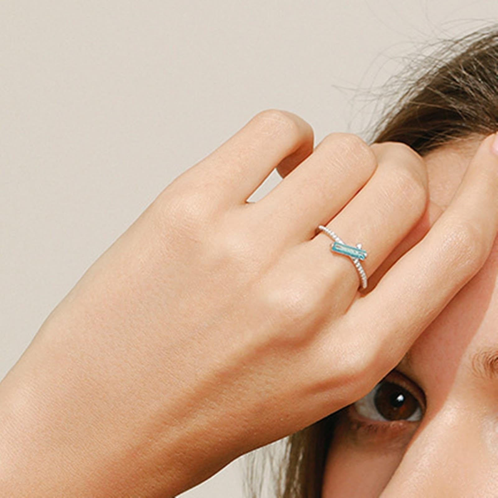 KnSam Anillo de oro real de 9 K/14 K, oro blanco, corte rectangular azul, topacio Au375/585, oro blanco, clásico, anillo de eternidad, anillos para parejas, talla 47-62