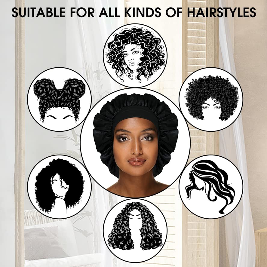Miniatura 4 de Gorros de ducha de seda  Gorro de satén para dormir, gorro de pelo para cabello rizado, gorro jumbo y más  Gorros grandes para mujeres y hombres