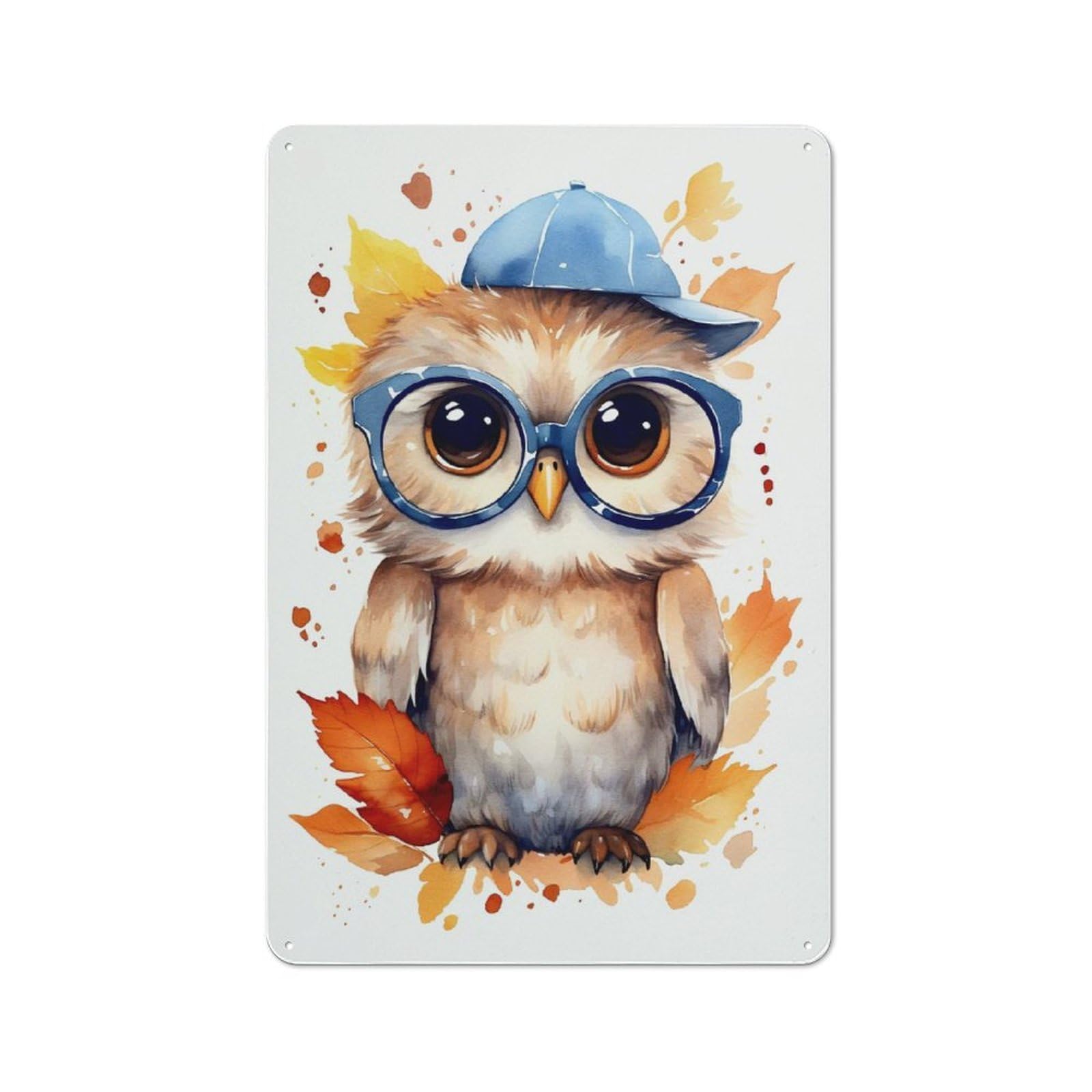 Junmoney Style-8 Distressed Look Cute Baby Owl Decorative Tin Sign 30X20cm, Retro Room Decor For Lounge, Study, Pub Or Wall Gallery