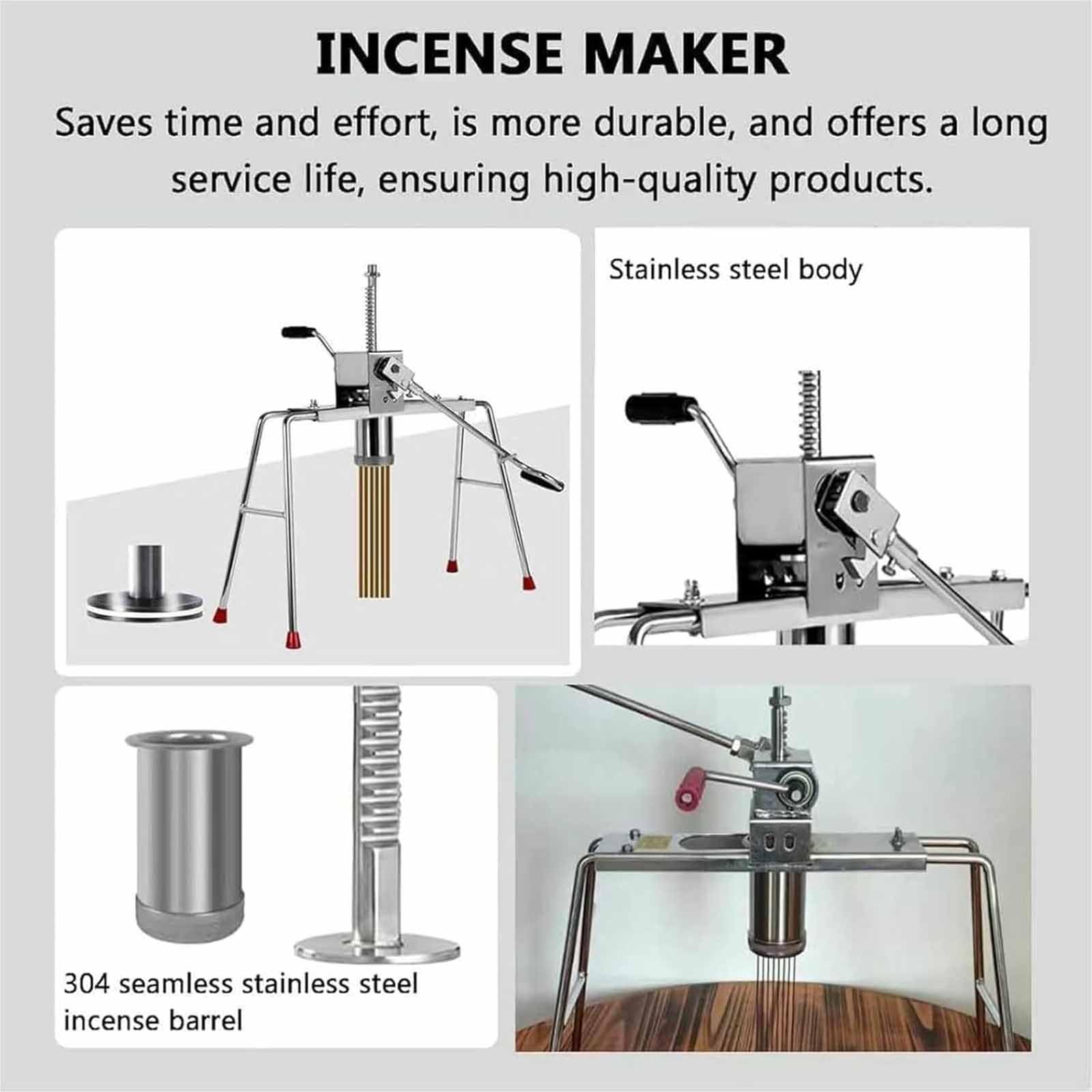 ERICAT Macchina Estrusore per Incenso Buddha, Macchina Manuale per La Produzione di Bastoncini di Incenso con Stampi da 1,5 Mm/2 Mm/2,5 Mm/3 Mm/3,5 Mm/5 Mm/6 Mm/8 Mm, Regolabile (48-57 Cm)