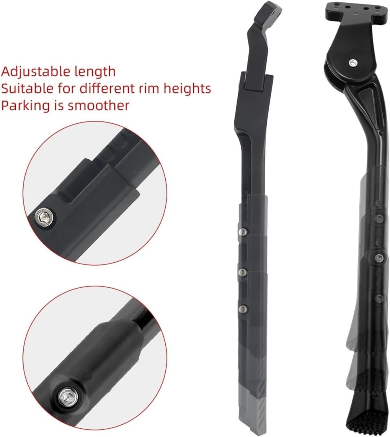 Regulowana podpórka rowerowa, tylna stopa ze stopu aluminium, do roweru górskiego 50.8-73.7 cm, śnieg składany rower i rower elektryczny, czarny