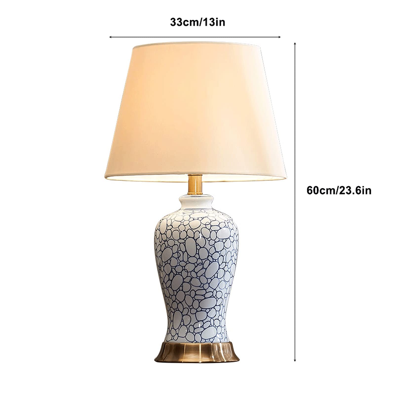 Lampki nocne do sypialni, Blauw, ceramika, abażur z tkaniny, styl retro, zwięzła szafka nocna do domu, biura, kawiarni, restauracji, 23,6" wys.